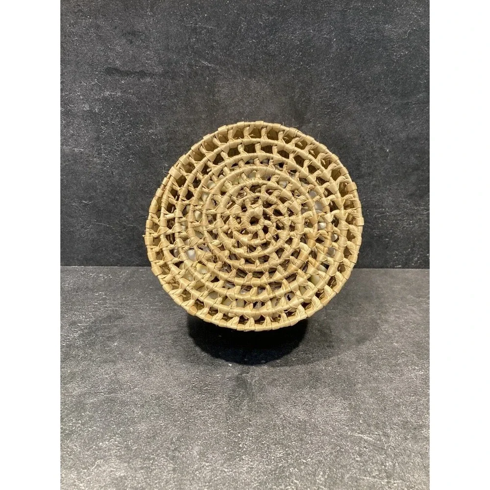Coasters Seashells Woven Grass Basket W/lid Boho Coastal Beach Tiki Bar Set of 6